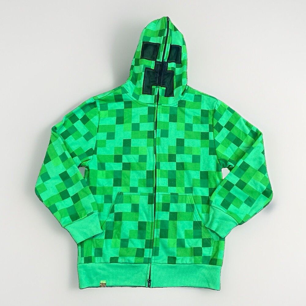 Minecraft Creeper Costume Hoodie Jacket Boy Girl Zip Front Mask Halloween Large